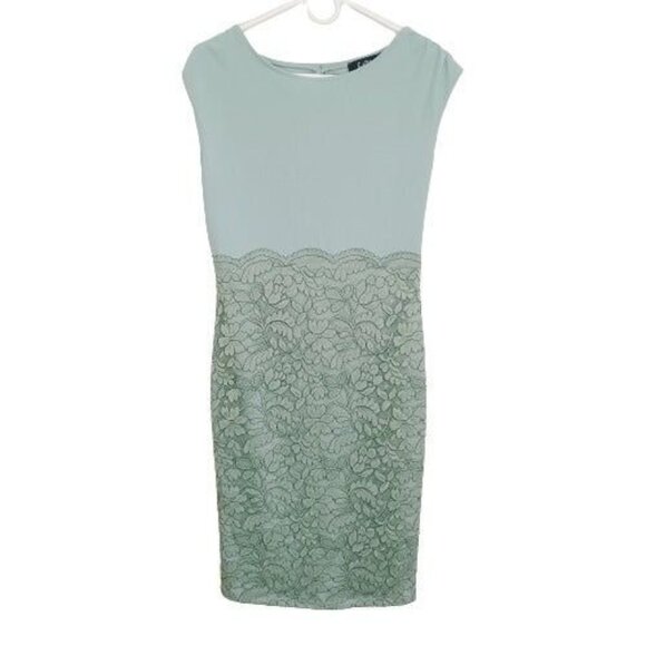 Women's Lace Overlay Midi Dress Moss Green Color Size L Sleeveless Zipper - Picture 8 of 12